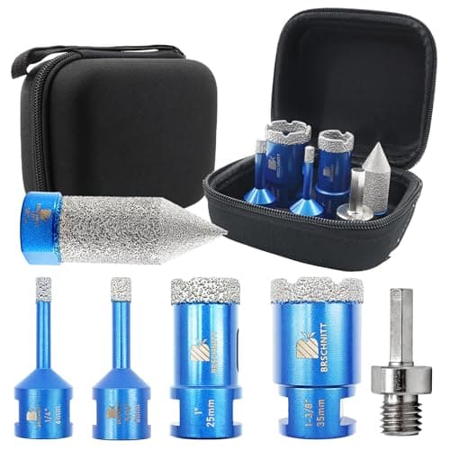Tile Hole Saw Kit - BRSCHNITT Diamond Core Drill Bit Set 1/4",5/16",1",1-3/8"Drill Bit &4/5" Diamond Chamfer Milling Bit for Porcelain Tile Ceramic Marble Granite & Adapter - Image 1