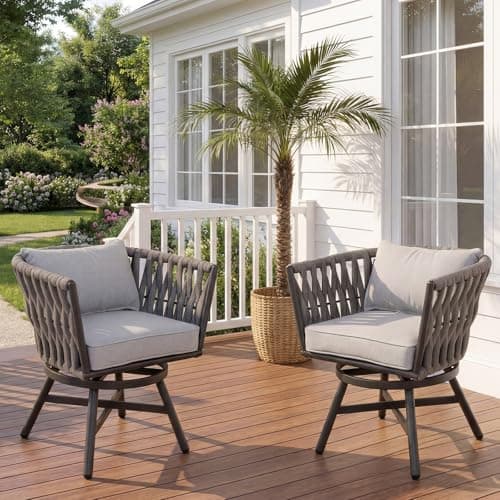 Grand patio Swivel Rope Wicker Chairs Set of 2, Patio Dining Chairs with Cushions, Wicker Armchairs Frame, Outdoor Modern Style for Backyard, Balcony, Quinn, Light Gray Brown - Image 1