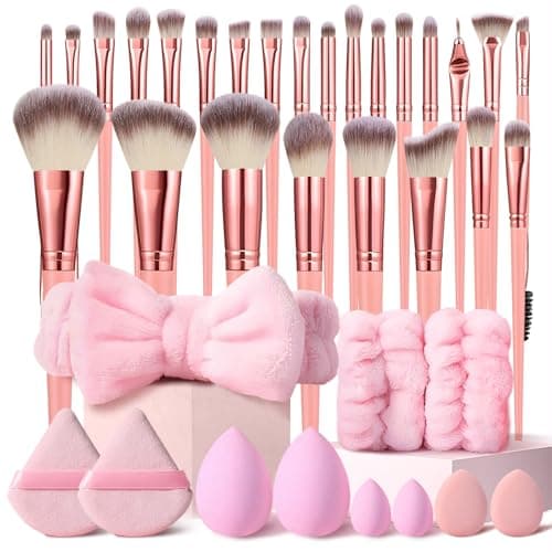 HGHDBT 36Pcs Pink Makeup Brushes Set Professional Makeup Kit Multi-functional Makeup Tool Set with Facial Makeup Accessories, Foundation Makeup Brush Kit Eye and Face Make up Brushes & Tools - Image 1