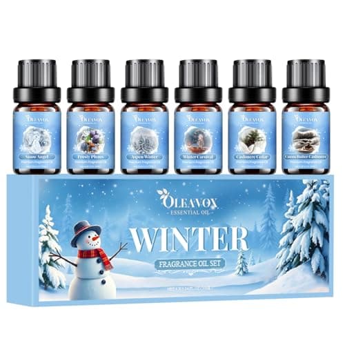Winter Essential Oils Set, 6 Premium Holiday Fragrance Oil for Diffuser, Candle & Soap Making, Frozen Magic, Winter Wonderland, Hot Cocoa, Frosted Fir, Warm Sweater, Log Fire, Scented Oils for Home - Image 1
