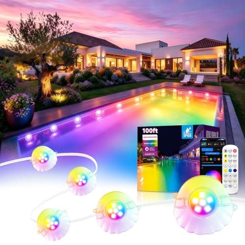 AHAWILL 100FT RGB Swimming Pool Lights for Inground & Above Ground Pools,IP68 Waterproof,Plug-in 16 Shell Pool LED String Lights,Remote/APP Control,16M Colors,DIY Timer,44 Dynamic Modes for Pool Decor - Image 1