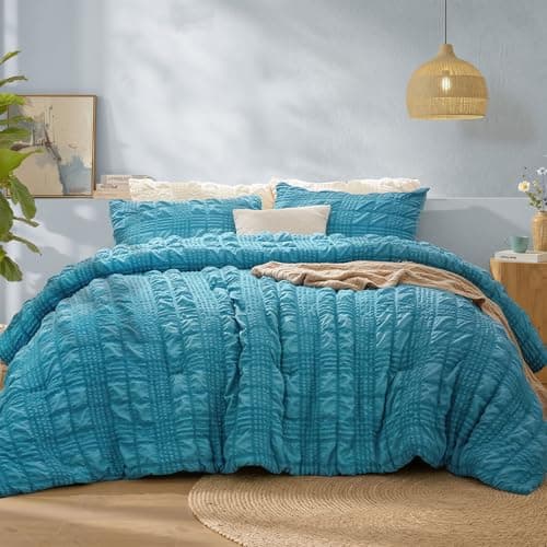 BEDELITE Blue Fog Comforter Set Queen, All Season Luxury Seersucker Bedding Set with Pillowcases, Soft Lightweight Comforter 3 Pieces for Bedroom - Image 1