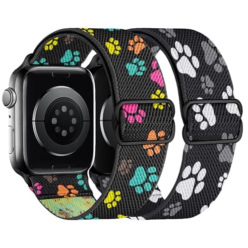 XSMDAJDTXZ 2 Pack Stretchy Solo Loop Compatible with Apple Watch Band 40mm 41mm 44mm 45mm 46mm 49mm 38mm 42mm Women Men, Sport Nylon Elastic Straps Braided Wristbands for iphone Watch Series 11 10 9 8 7 6 5 4 3 Ultra SE (caidog/dog, 38mm/40mm/41mm/42mm(Series 10)) - Image 1