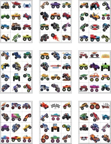 Monster Truck Temporary Tattoos for Kids Boys, 108PCS, 9 Sheets Big Wheel Truck Tattoos, Waterproof Fake Tattoos for Birthday Party Favors, Goodie Bags, Gifts for Toddlers Children - Image 1