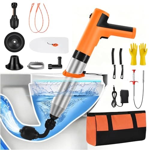 Electric Toilet Plunger, High Pressure Toilet Snake Drain Clog Remover, Splash-free Unclogger with Drain Snake Auger, Plungers for Bathroom Heavy Duty, Versatile Air Blaster Unclogger Kit (Orange) - Image 1