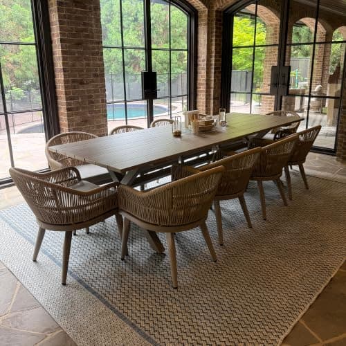 PURPLE LEAF 11 Pieces Patio Dining Set with Outdoor Aluminium Dining Table and Woven Rattan Chairs Modern Metal Furniture Cushions Sets for Garden Yard Indoor Decor Kitchen Champagne - Image 1