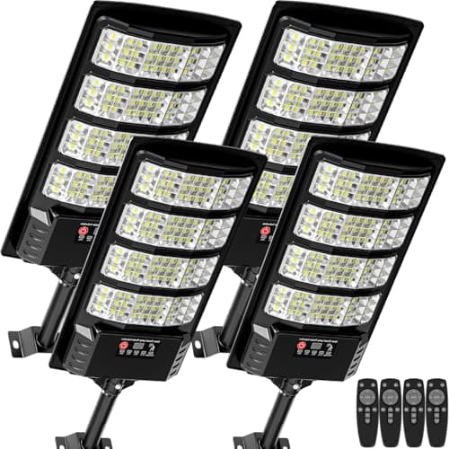 Solar Lights Outdoor, Solar Street Lights Outdoor Dusk to Dawn with Motion Sensor & Remote Control, Wide Angle Solar Flood Lights Outdoor IP67 Waterproof for Parking Lot, Yard & Driveway (4PACK) - Image 1