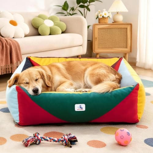 Welfibr 290 GSM Cotton Canvas Dog Couch Bed, Washable Removable Cover, Tough Bolster with Supportive Chopped Foam, Anti-Slip Bottom (Large) - Image 1