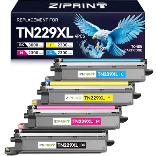 ZIPRINT TN229XL Toner Cartridges 4 Pack Compatible Replacement for Brother MFC-L3780CDW Toner Cartridges MFC-L3720CDW HL-L3280CDW HL-L3220CDW HL-L3300CDW HL-L3295CDW Printer (TN229XLBK/C/M/Y) - Image 1