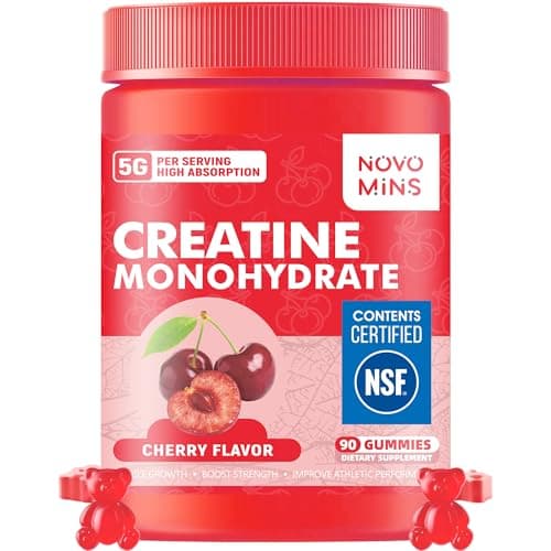novomins Creatine Monohydrate Gummies 5000mg for Men & Women, Chewables Creatine Monohydrate for Muscle Strength, Muscle Builder, Energy Boost, Pre-Workout Supplement(90 Count)-Cherry Flavor. - Image 1