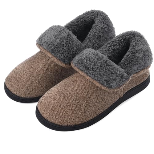 VANSARTO Men’s Knit Bootie Slippers Warm Fold-Over Ankle Collar Plush Fleece Lined Memory Foam House Shoes Cozy Winter Non-Slip Indoor Outdoor Slippers for Men, Brown, Size 7 - Image 1