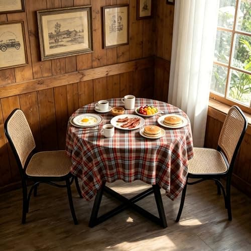 UWWGKK Wipeable Gingham Tablecloth, Coffee Red Plaid Square Tablecloth Durable, Table Cloth for Birthday Decorations, Picnic, Party, Restaurant - Image 1