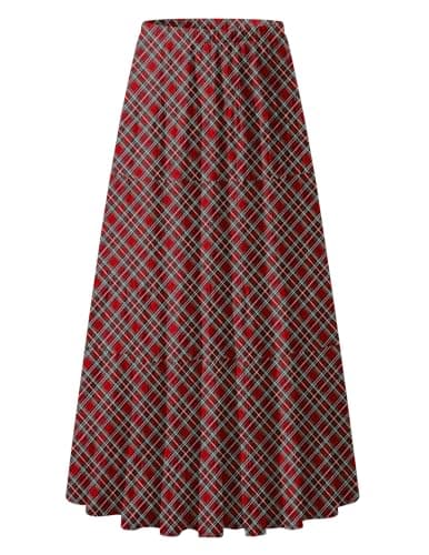 Zeagoo Women's Plaid Skirts Vacation Outfits for Women 2026 Red Long Skirts Flowy Maxi Skirts Summer A Line Skirts Red Plaid 2XL - Image 1