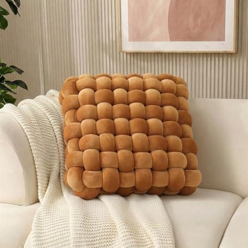 Jaysydd Knot Throw Pillows Square Burnt Orange Throw Pillows Soft Accent Pillows Decoration Cushion for Couch Home Office Living Room Bedroom Bed Sofa Decor 15.7" - Image 1