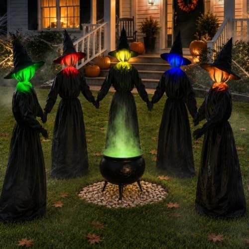 Halloween Decorations Outdoor, 5 Pack 4.3 FT Light Up Holding Hands Witches