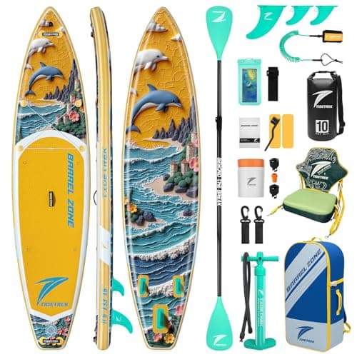 TIDETREK 11'/11'6" x 33"/34" x 6" Inflatable SUP Paddle Board – Extra-Wide, Stable Stand Up Paddle Board with Premium Full Accessory Set for Adults & Youth (Sunny Wave/Kayak Seat, 11'6"x33"x6") - Image 1