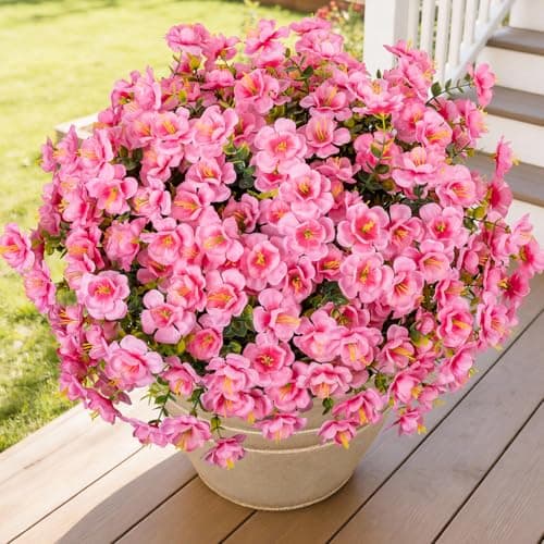Lnoicy 16 Bundles Realistic Artificial Camellia Flowers for Outdoor, UV Resistant Faux Lifelike Fake Flowers for Home Decor, Wedding, CenterpieceïŒPinkïŒ