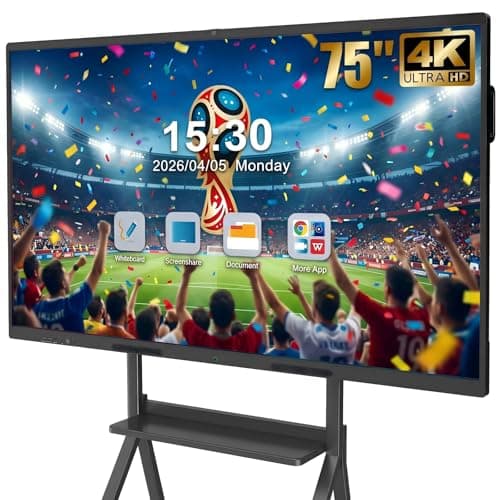 QIXZOCV 75" Smart Board for Business, Large Interactive Whiteboard with Multi-Touch, 4K Electronic Board with Screen Sharing, Bluetooth/WiFi/HDMI, Camera & Mic, Android 13,8+128G (Wall Mount Included) - Image 1