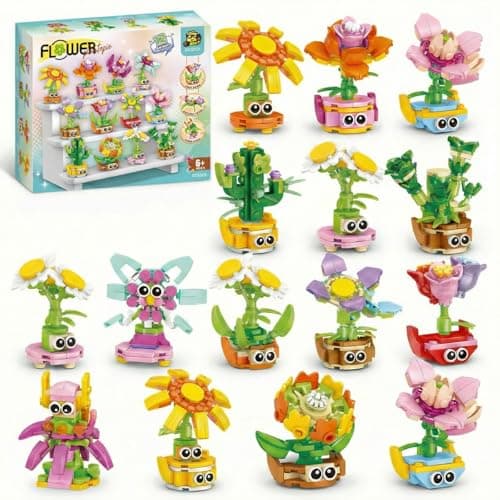 Tecnobicho 12-in-1 Flower Building Set, Botanical Collection Floral Decor Kit, Creative STEM Toy Christmas Birthday Easter Gift for Kids Girls Boys 6+ Years Old - Image 1