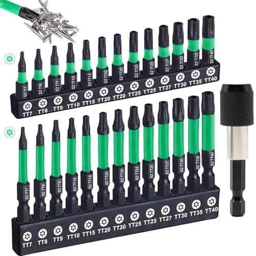 Torx Bit Set 27pcs, Impact Torx Bit Set, Security Torx (TT7–TT40), 1" & 2", Tamper-Proof Star Bits, S2 Steel, Magnetic CNC Tips, Impact Driver Screwdriver Bits with Locking Bit Holder, Storage Case - Image 1
