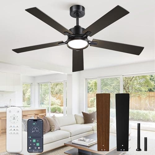 Glowivia 52 Inch Ceiling Fan with Lights and Remote, Smart APP Control, Dimmable with All-Setting Memory, Quiet DC Motor Reversible Blades, Damp Rated Modern Ceiling Fan for Bedroom Patio Living Room - Image 1