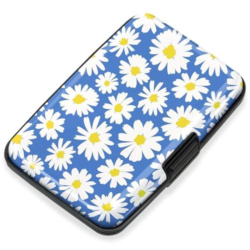 Mayski Credit Card Holder, RFID Blocking, Aluminum Alloy Hard Case, Small Mini Business Metal Wallet for Women Men, Daisy - Image 1