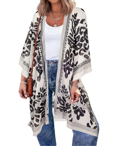 BB&KK Kimonos for Women Plus Size Swimsuit Coverup Summer Cardigan Lightweight Long Beach Bathing Suit Swimwear Cover Ups Chiffon Boho Hawaii Outfits Casual Loose XL Black Print - Image 1