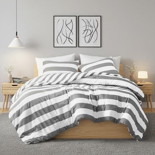 Regency Heights Reversible Striped Queen Comforter Set, Soft Microfiber Bedding Set with Double-Sided Stripes Design, Warm & Cozy for All-Seasons, 3-Piece Comforter and Shams Set Queen Size, Charcoal - Image 1