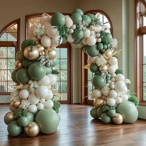 Sage Green Balloon Garland Arch Kit 155Pcs Avocado Green White Sand Gold Latex Balloons for Birthday Baby Shower Jungle Safari Party Decorations - Image 1
