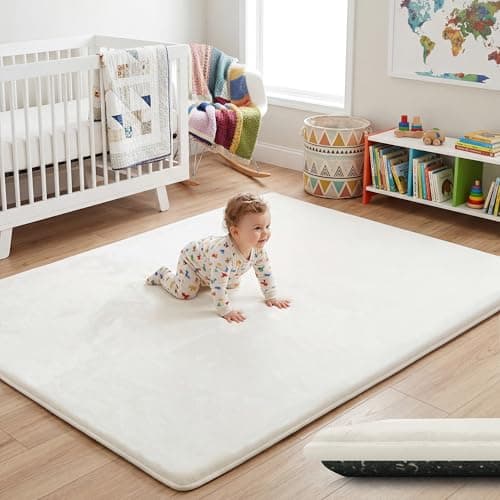PAPAMAT 1.5" Thick Baby Play Mat for Floor, 50x50 Playpen Mat, Pro Soft Flannel Foam Mats Toddler Infant Kids Crawling for Nursery Rug Playroom Living Room Waterproof Easy Care Non-Slip (Cream) - Image 1