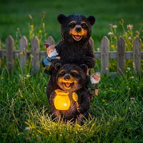 PETAFLOP Solar Garden Statues Bear Decor, Father’s Day Gardening Gift, Bear Statue with Glowing Honey Jar for Patio Balcony Lawn Yard Decorations, Outdoor Birthday Housewarming Gifts for Women, Mom - Image 1