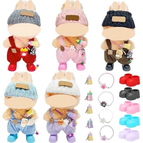 17cm Doll Clothes – 5 Colors Kawaii Chic Style Set Outfit with Accessories: 5 Hats + 5 Overalls + 4 Camera + 4 Pairs Shoes, Cute and Premium Dolls Costume for 5.9-6.7in.Doll, Gift for Women