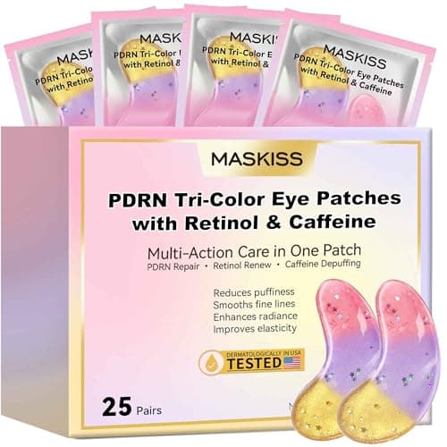 Maskiss PDRN Under Eye Patches (25 Pairs), Tri-Color Eye Gel Pads with Retinol Caffeine, Eye Masks for Dark Circles Puffy Eyes Wrinkles, Collagen Self Care Gifts for Women - Image 1