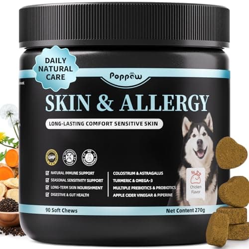 POPPAW Dog Allergy Relief Soft Chews - Immune Supplement for Seasonal Allergies - Support Paw Licking & Itch Relief, Skin & Gut Health with Probiotics, Omega-3 - Chicken Flavor, 90 Count - Image 1
