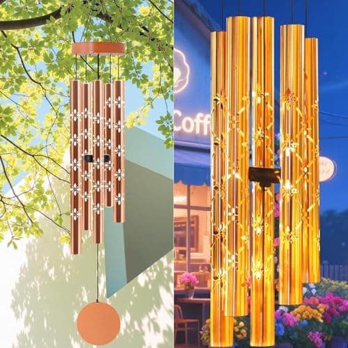 JMsuertes 46in Solar Wind Chimes for Outside Clearance,Birthday Gifts for Women Grandma Wife Sister, Solar Lights Outdoor Wind Chimes for Garden Yard Patio Porch Decor,Rose Golden - Image 1