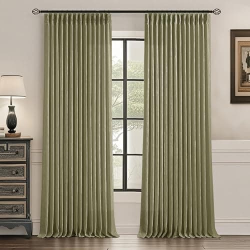 Uqocnh Pinch Pleated Linen Curtains White 84 inch Length 2 Panels Flax Farmhouse Semi Sheer Olive Green Curtains for Living Room Bedroom Pleated Drapes Rod Pocket Back Tab Window Curtain Set, 2 Panels - Image 1