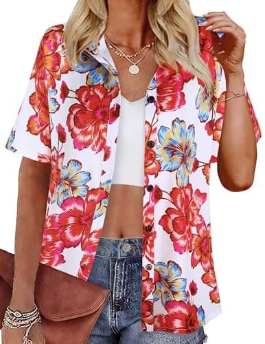 LILYCHIC Womens Hawaiian Tropical Shirts Summer Button Down Short Sleeve Floral Aloha Tops Beach Vacation Outfits - Image 1