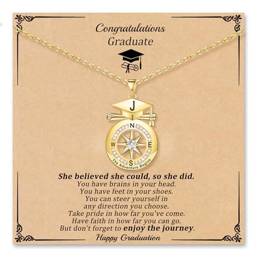 Sistble Graduation Gifts, Graduation Necklace Class of 2026 Gifts Gold Compass J Initial Necklaces for Women College High School Middle School 8th 5th Inspirational Gift Decorations Jewelry - Image 1