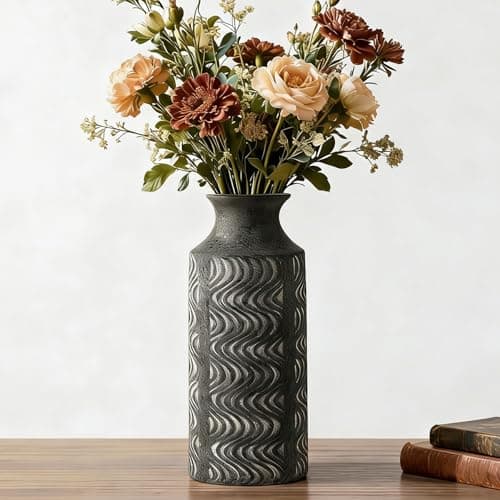 Black Vintage Vase - 11 in Ceramic Decorative Vase - Tall Flower Vase for Home Decor - Table Pedestal Cylinder Bud Vases for Centerpieces - Decoration Farmhouse Vase by Lyeec - Image 1