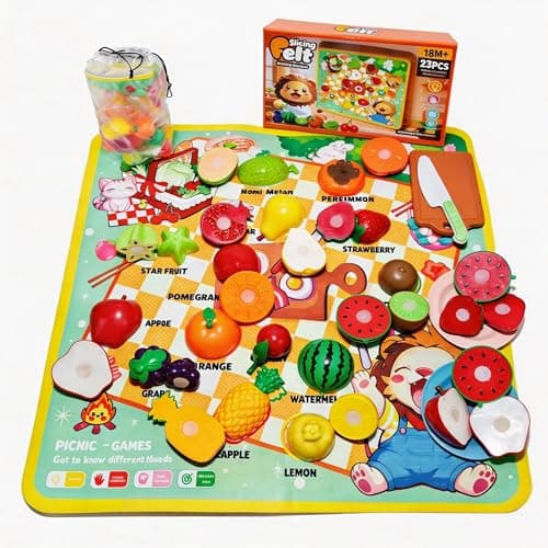 Zymari Pretend Play Food for Kids Kitchen with Pattern-Matching Felt Board, Cutting Toy Food with Storage Bag, Fake Fruit Learning Toys for Toddlers Boys Girls,Gift for Children Birthday (Fruits) - Image 1