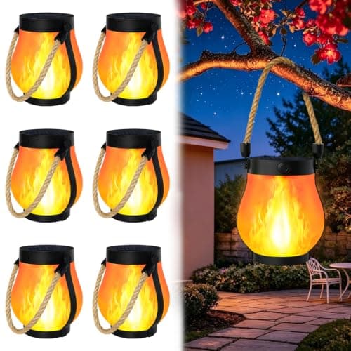 6 Pack Solar Lanterns Outdoor Waterproof, Gen2 Flickering Flame Lanterns with 2 Modes, Dual Charging (USB/Solar) Decorative Hanging Table Solar Outdoor Lights for Tree Garden Porch Yard Patio - Image 1