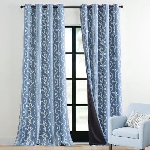 LIMON HOME Blue Blackout Curtains 90 Inch Length Boho Cute Curtain for Living Room - Image 1