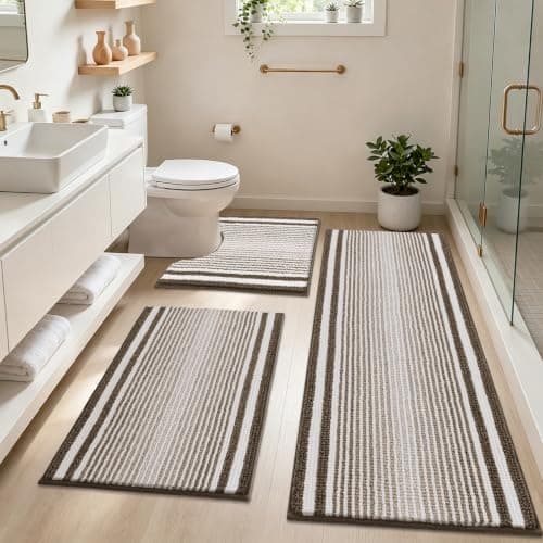 HEBE Chenille Bathroom Rugs Sets 5 Piece,Super Absorbent Non Slip Bath Mats for Bathroom,Washable Bath Mat and U-Shaped Contour Toilet Rug Set for Tub Shower Floor Carpet - Image 1