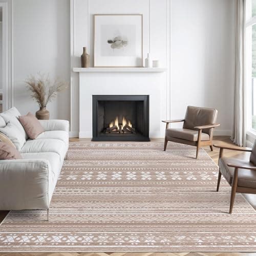 Auemtyn 3x5 Washable Area Rug, Boho Moroccan Low Pile Non-Slip Indoor Floor Carpet for Living Room Bedroom Dining Nursery Farmhouse - Brown