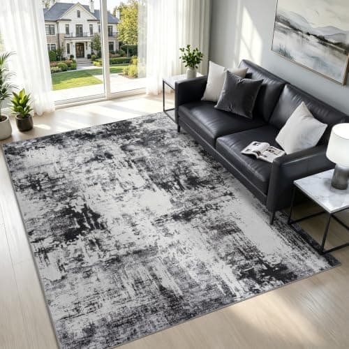 Stiio 5x7 Area Rug for Living Room, Black Grey Large Washable Modern Abstract Rug, Non-Slip Stain Resistant Carpet for Bedroom Dining Room Nursery Home Office - Image 1
