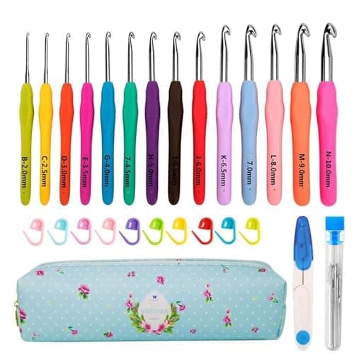 Yarniss Crochet Hooks,14 Size Crochet Set 2mm(B)-10mm(N), Ergonomic Crochet Hooks Set with Case for Beginner,Long Crochet Needles - Image 1