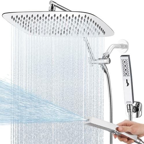 G-Promise All Metal 12 Inches Rain Shower Head with Handheld Spray Combo Build-in Power Wash Mode, Ideal for Modern Bathroom Upgrade (1.8 GPM) - Image 1