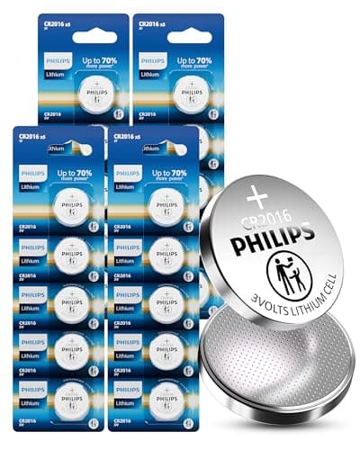 Philips CR2016 3V Lithium Button Cell Batteries, 20 Pack, 10 Year Shelf Life, Child Resistant Packaging, Stable Discharge for Key Fob, Car Remote & Small Electronics - Image 1