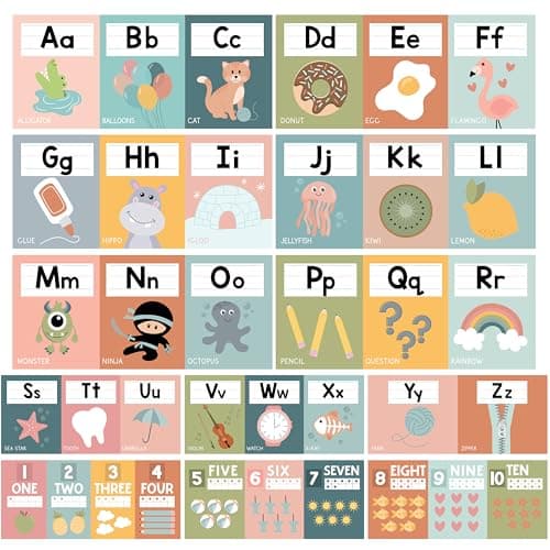 Hadley Designs Alphabet for Classroom Wall Decor - ABC Posters for Classroom Wall Chart Preschool & Kindergarten, ABC Letters & Number Line Elementary, Alphabet Cards, Boho Classroom Decor - Image 1