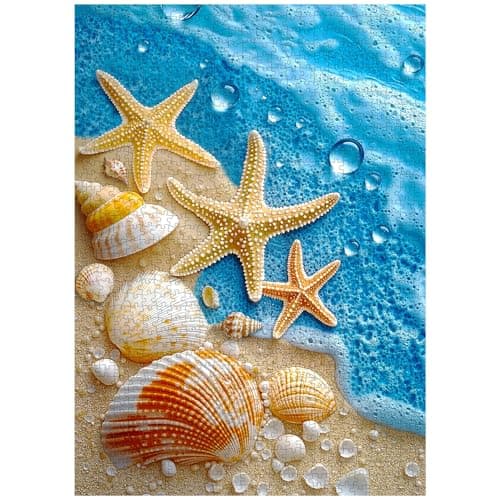 Beach Puzzles for Adults 1000 Pieces, Ocean Starfish Seashells Puzzle, Colorful Coastal Summer Scene Jigsaw Puzzle, Nature Seaside Challenging Puzzles for Adults - Image 1